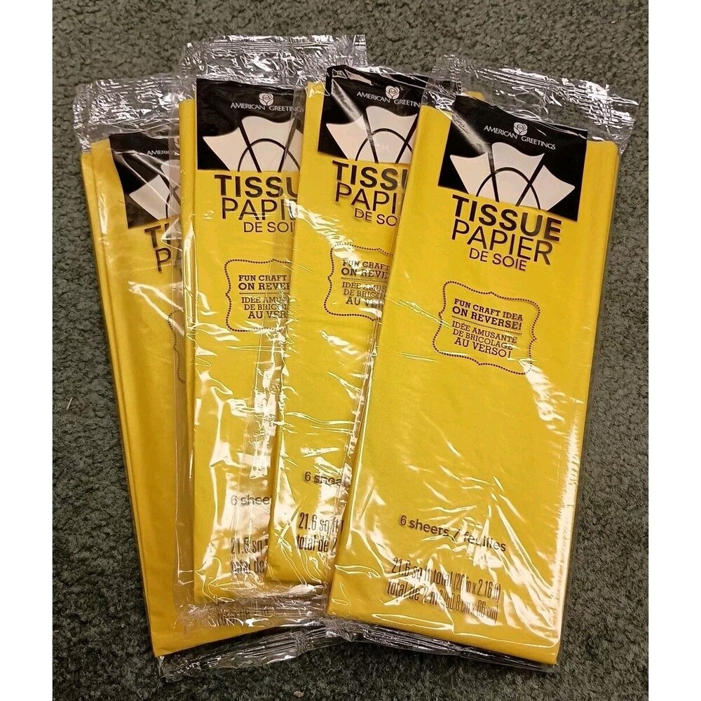 American Greetings Yellow Tissue Paper 20 in x 2.16 ft - Lot of 4 (6 Sheets/Pk.)